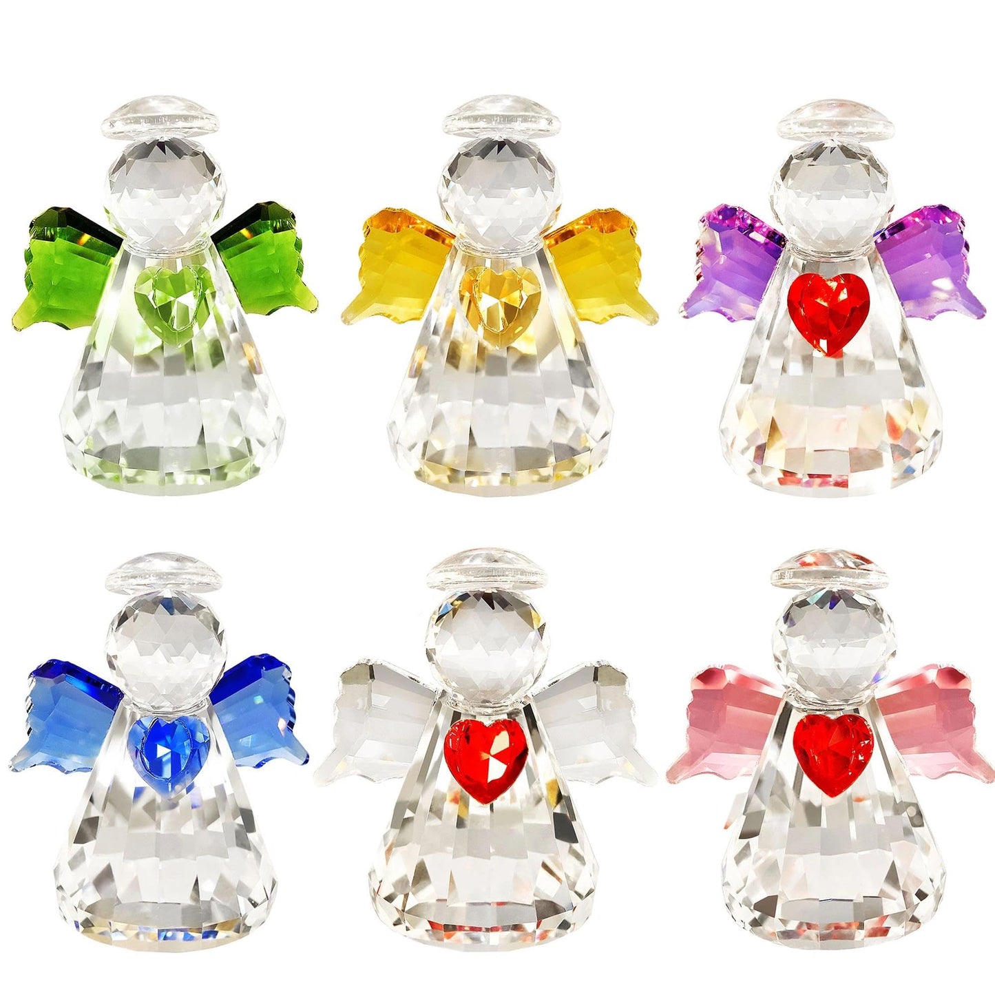 6-Piece Crystal Guardian Angel Figurine Set, 2.5" Handcrafted Glass Angel Ornaments Home Decor, Office Room Tabletop Display Collection Paperweight, for Lover Women Girl Birthday