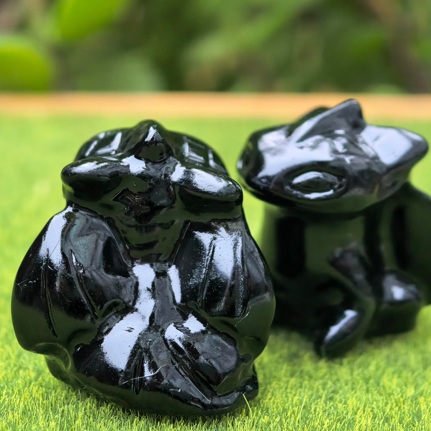1 Inch Dragon Crystal Carving Cartoon Animal Figurine Stone Carved Room Home Decor Gift (2pieces Obsidian)