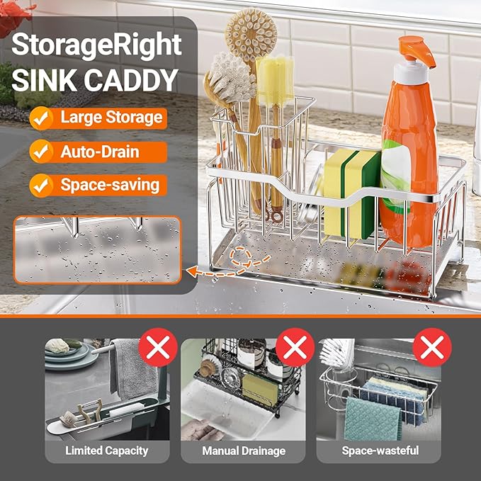 StorageRight Kitchen Sink Caddy Organizer, Rustproof Sponge Holder