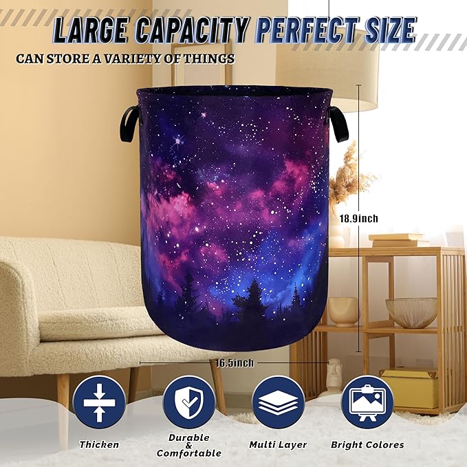 Personalize Galaxy Laundry Basket Oxford Cloth Foldable Forest Starry Sky