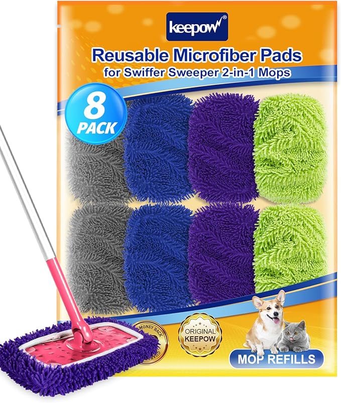 8Pcs Reusable Microfiber Mop Pads Compatible