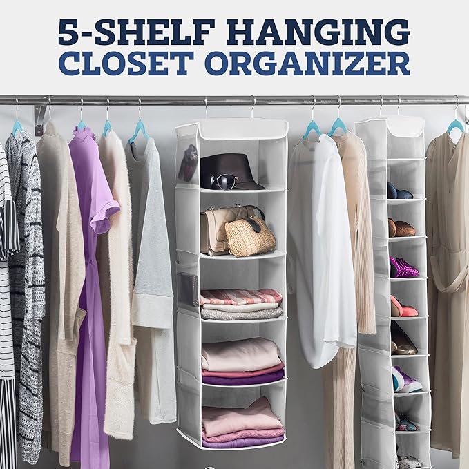 ZOBER Hanging Closet Organizer, 5-Shelf