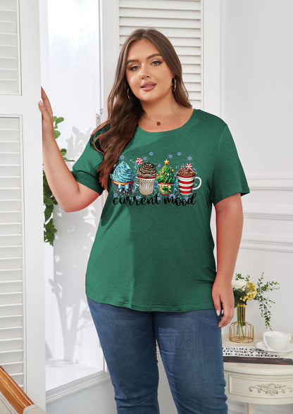 ForHailey Christmas Shirts for Women Plus Size Tops Merry Christmas Tee Shirts 2025 Crew Neck Funny Short Sleeve Tshirts Christmas Outfits Cup Cake Green 3X-Large