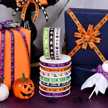 Ribest Halloween Ribbon Grosgrain 3/8 Inch Thin Ribbons for Crafts Gift Wrapping Decor 12 Rolls Total 60 Yards