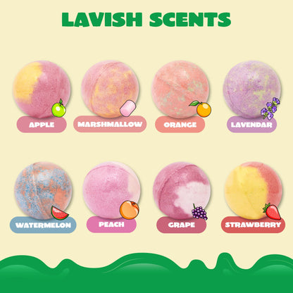 JOYIN 8 Pack Big Bath Bombs for Kids with Mochi Toy, Surprise Toy Inside, Natural Essential Oil SPA Bath Fizzies Set, Kids Safe Party Favors for Boys and Girls