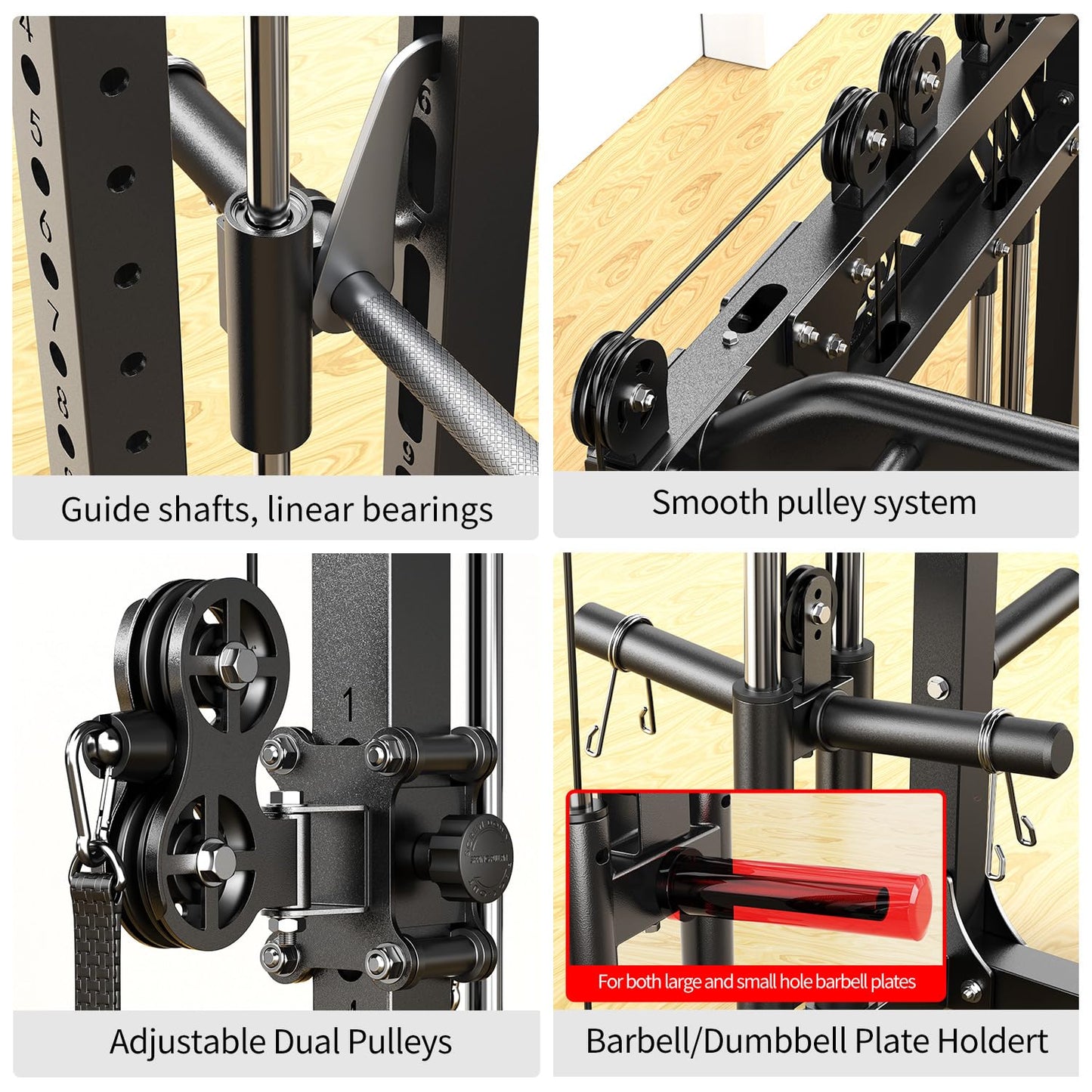 Multi-Purpose Squat Rack,Smith Machine Weight Rack Set with Cable Crossover System, Home Gym Power Racks, Power Racks and Packages (L06 two users, Power cage Black+bench+Cast lron 184LBS)