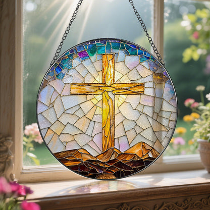 8-Inch Catholic Cross Stained Glass Suncatcher, Stained Glass Window Hanging, Religious Ornament, Christian Home Decor, Sun Catcher Window Decor — Gift for Christmas, Christian Gifts, Religious Gifts