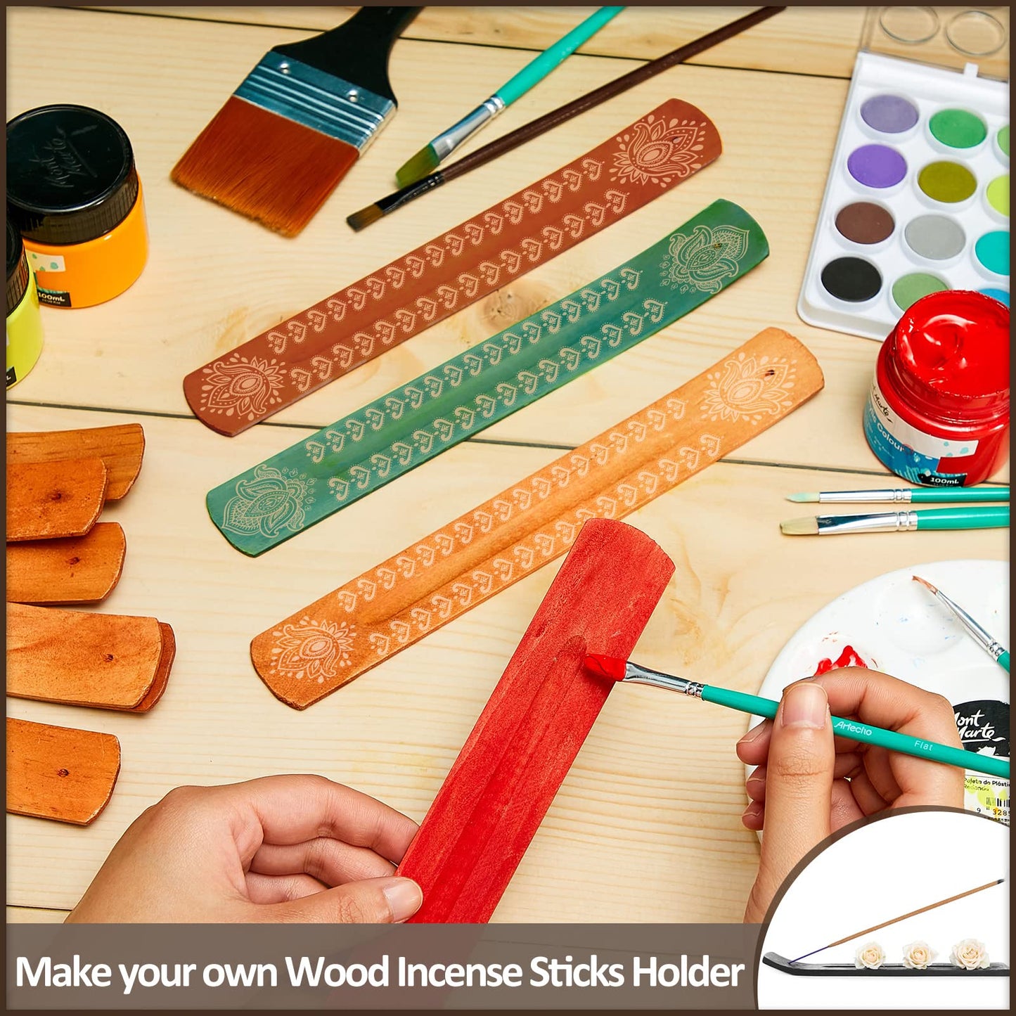Cunhill 36 Pieces Handmade Wooden Incense Stick Holder Wood Incense Burner Ash Holder Trays for Sticks Home Utilities Accessories and Buddha Hall