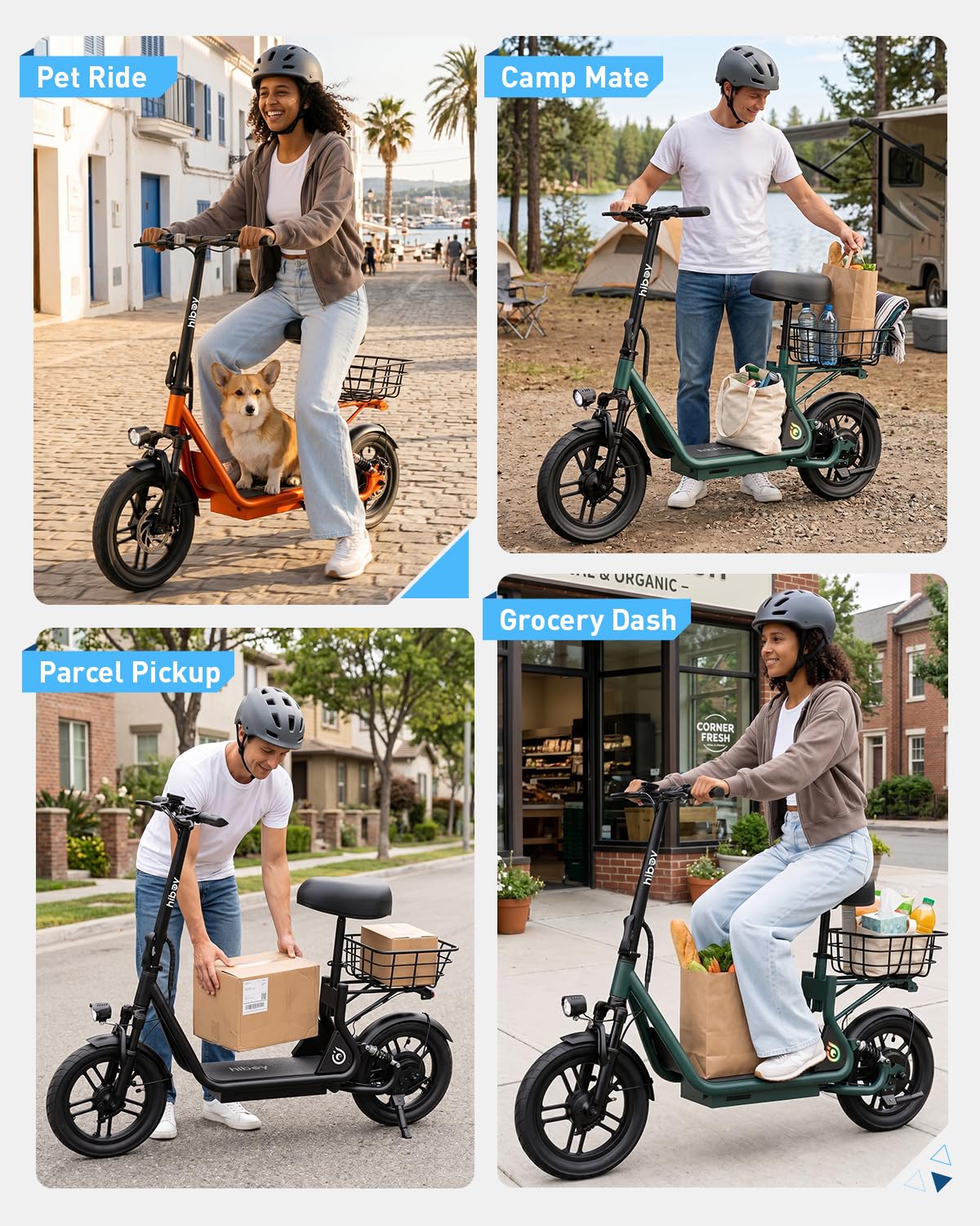 Hiboy Q2 Adult Electric Scooter with Seat – 500W Motor, 22mi Range, 14" Wheels, Dual Suspension, Neon Lights, Foldable for Commute, Green