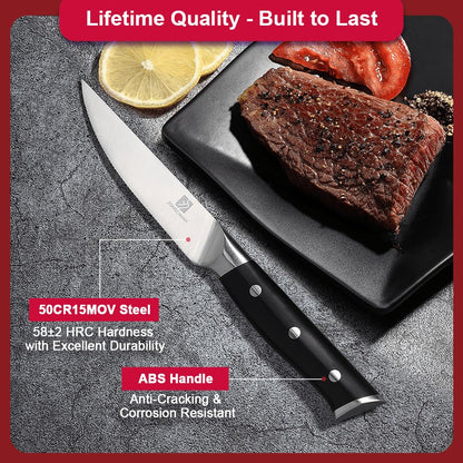 zongchuan Steak Knife,4.5inch Steak Knives Set of 2,High-Carbon Stainless Steel Knife Set,Serrated Blade Sharp Knives,Dishwasher Safe,Ergonomic Black Handel,Full Tang Design With Excellent Gift