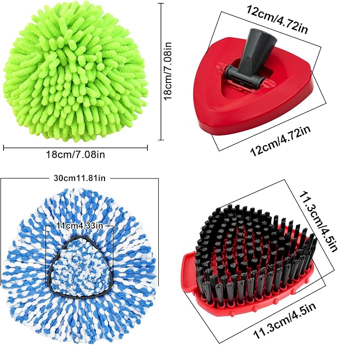 2 Microfiber Mop Head Refills and 2 Chenille Mop Pads, 1 Upgrade Scrub Brush 1