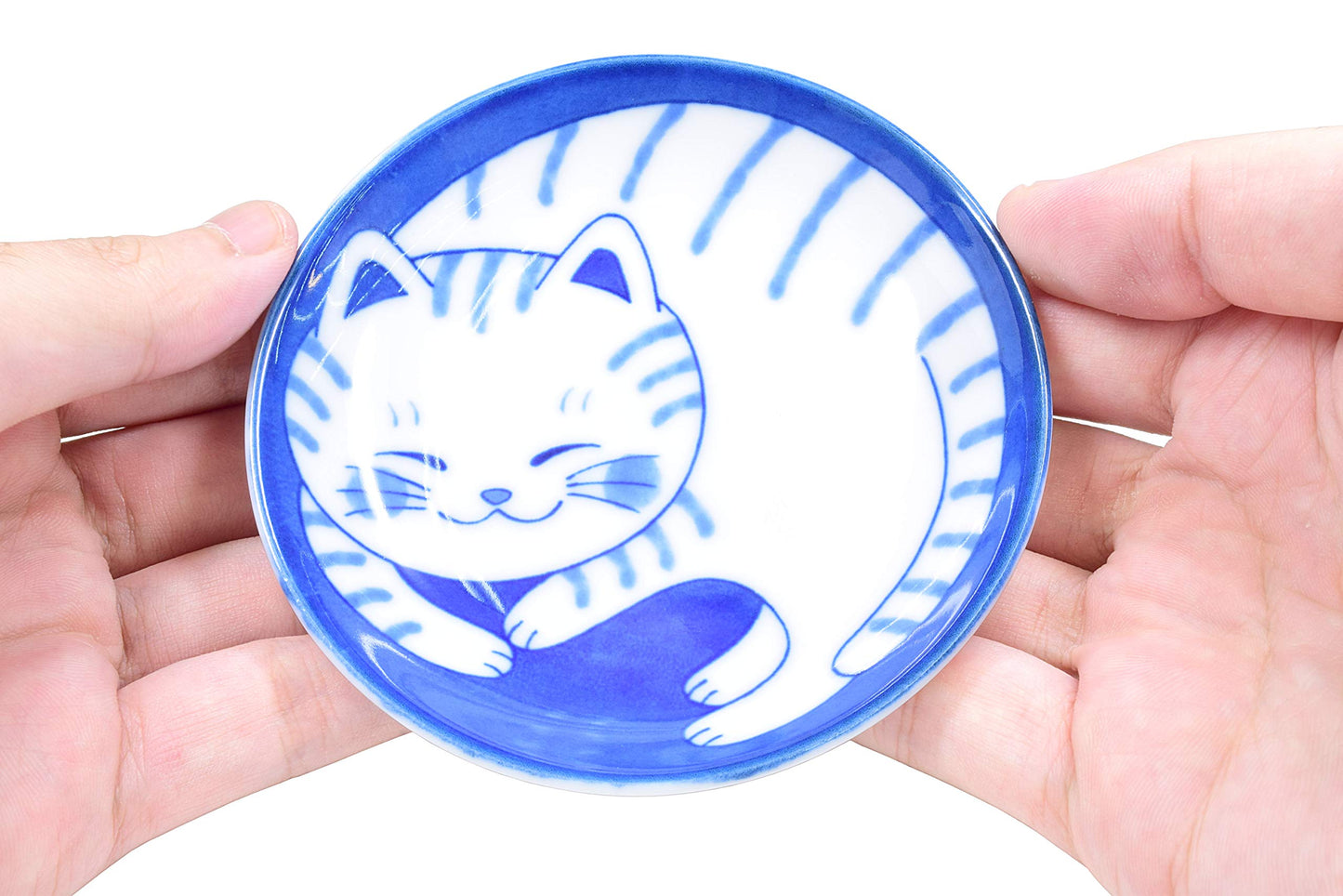 Mino Ware Japanese Mini Side Condiment Plate, Sushi Soy Sauce Fruit Cake, NEKOCHIGURA Cat Design, 3.9 inch, 4 Pattern Set