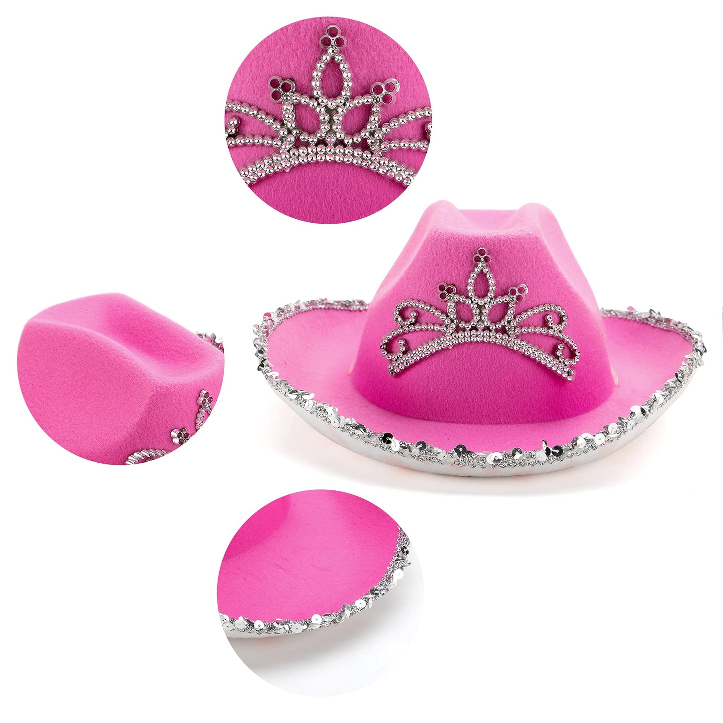 Spooktacular Creations 2 Pack Pink Cowboy Hat with Crown Blinking, Halloween Children's Pink Tiara Felt Cowboy Hats Accessories for Cosplay, Dress-up Party