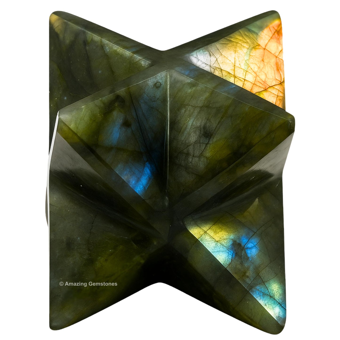 Amazing Gemstone Labradorite Merkaba Crystal - 0.75 Inches Metaphysical Merkaba Star for Meditation - Energetic Tetrahedron Crystal and Healing Stones for Spiritual Growth and Healing (15-20mm)