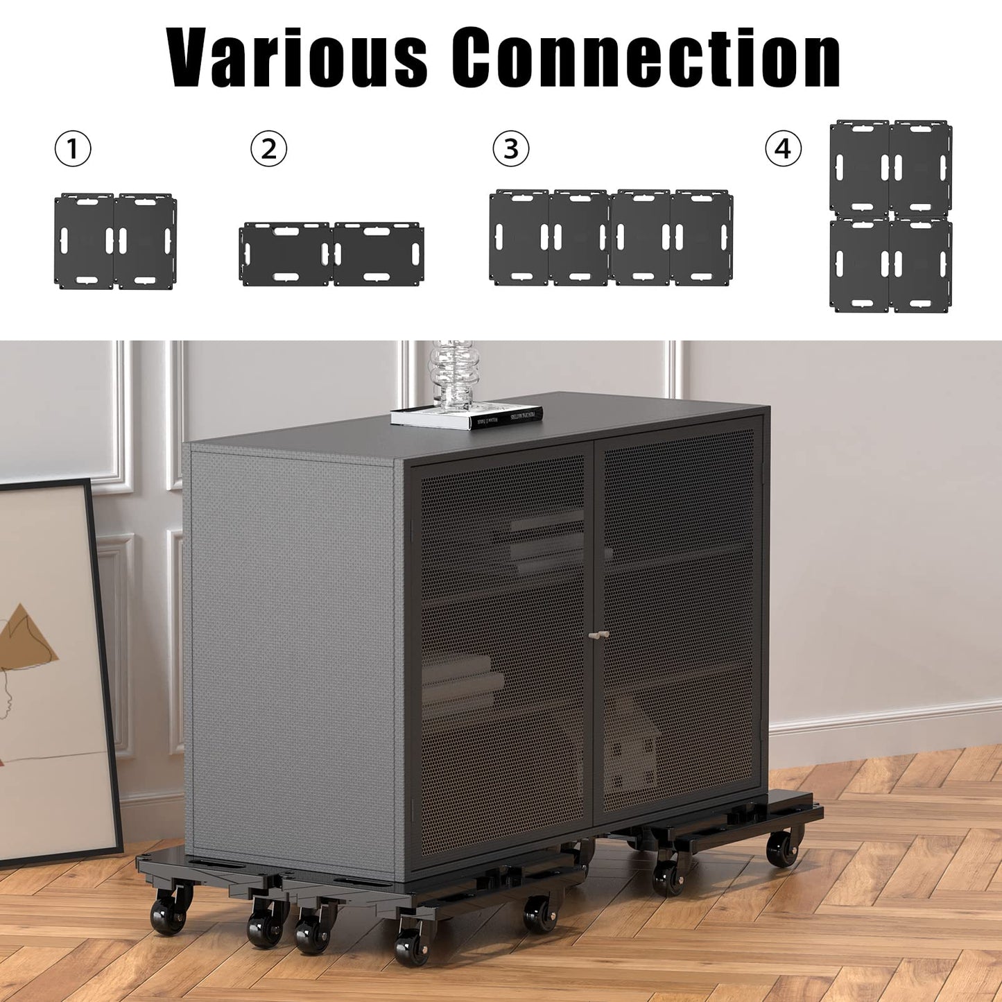 SOLEJAZZ Moving Furniture Dolly Connectable, 200KG Capacity Piano Moving Dolly, Heavy Duty 4 Wheel Moving Cart for Moving Heavy Furniture, Black, 1 Pack