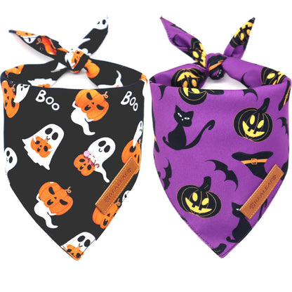 Realeaf Halloween Dog Bandanas 2 Pack, Reversible Orange Pumpkin Pet Scarf for Boy and Girl, Premium Durable Fabric, Holiday Bandana for Small Medium Large and Extra Large Dogs (Small)