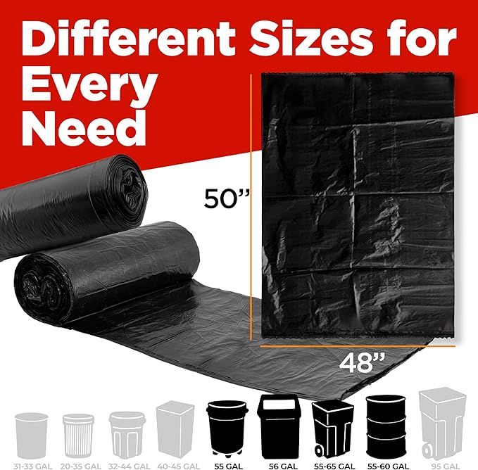 ToughBag 65 Gallon Trash Bags – 50x48" Large Black Garbage Can Liners – Made in