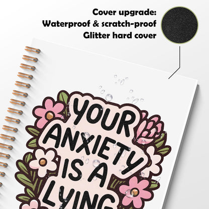 ROXMART Floral Mental Health Glitter Spiral Notebook, Anxiety Journal for women, Anti Anxiety Mental Health Gifts, Funny Psychology Positive Hardcover Notebook Journal, 5.5x8.3 Inch