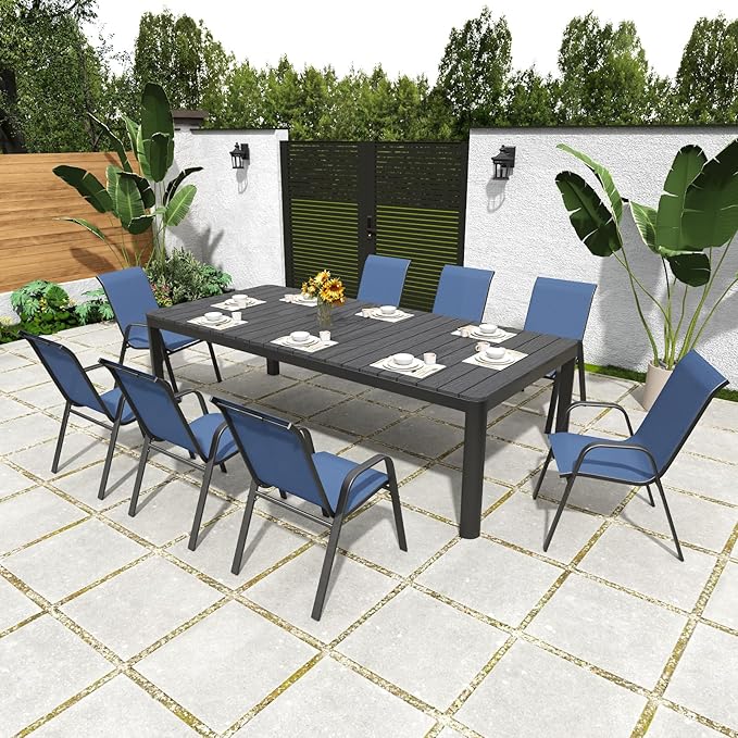 Patio Chairs Set of 8, Stackable Outdoor Dining Chairs for All Weather Textilene Fabric & Metal Frame, Outdoor Chairs Set for Backyard Deck Garden