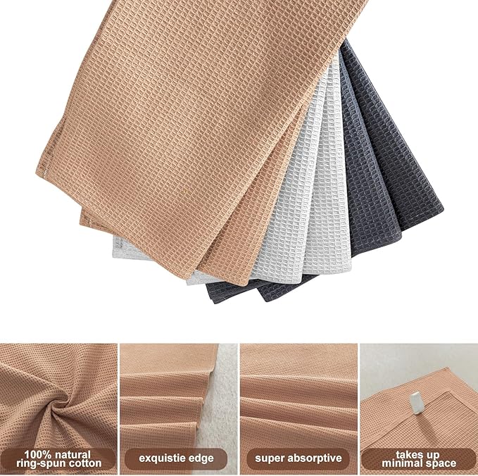 QUILTINA Dish Towels Set, 100% Cotton Waffle Weave Kitchen Towels 6 Pack