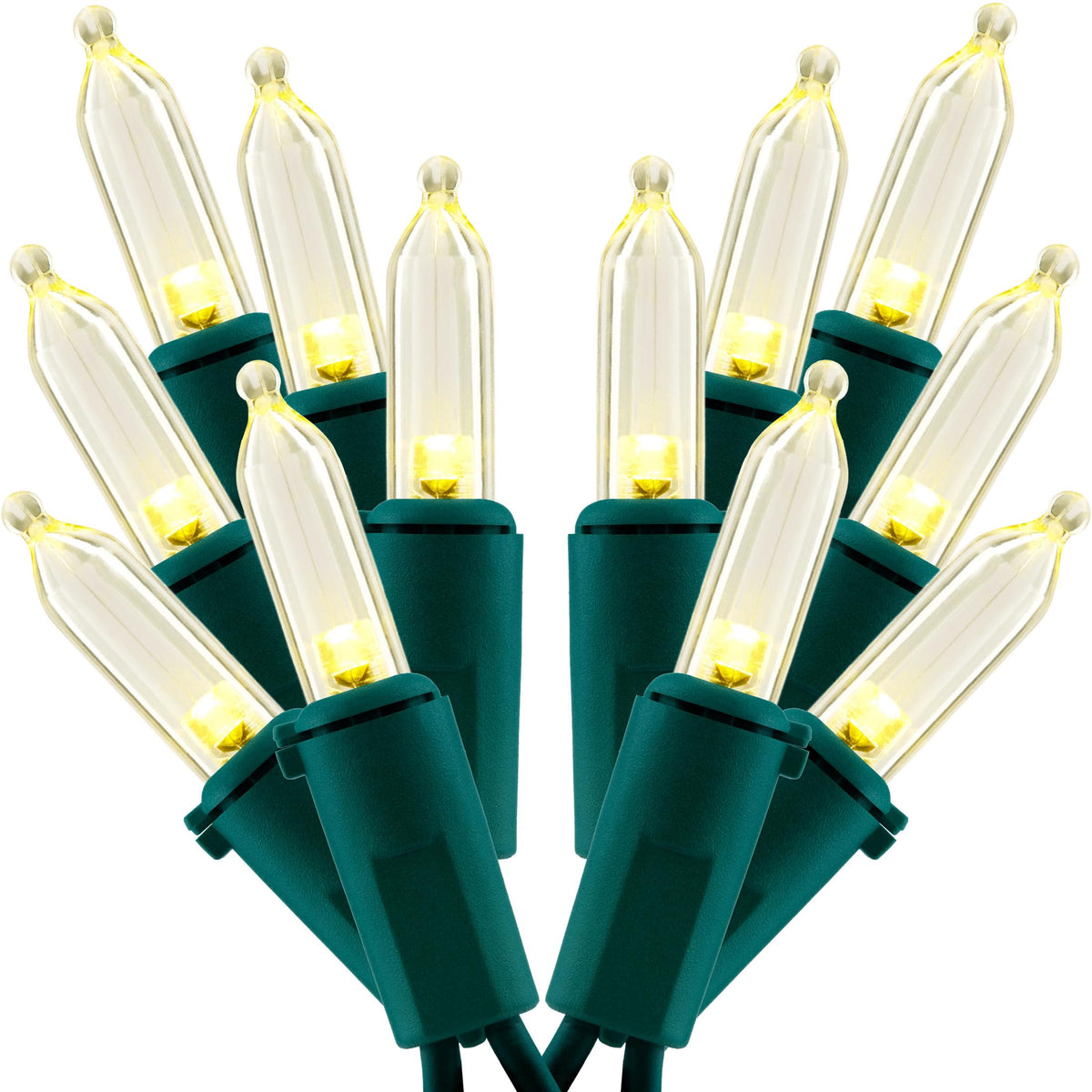SWEET SHINE Warm White LED Christmas Lights 200 Count, Pack of 2 Sets 25 ft 100 LED Green Wire Mini String Lights Set (Warm White)