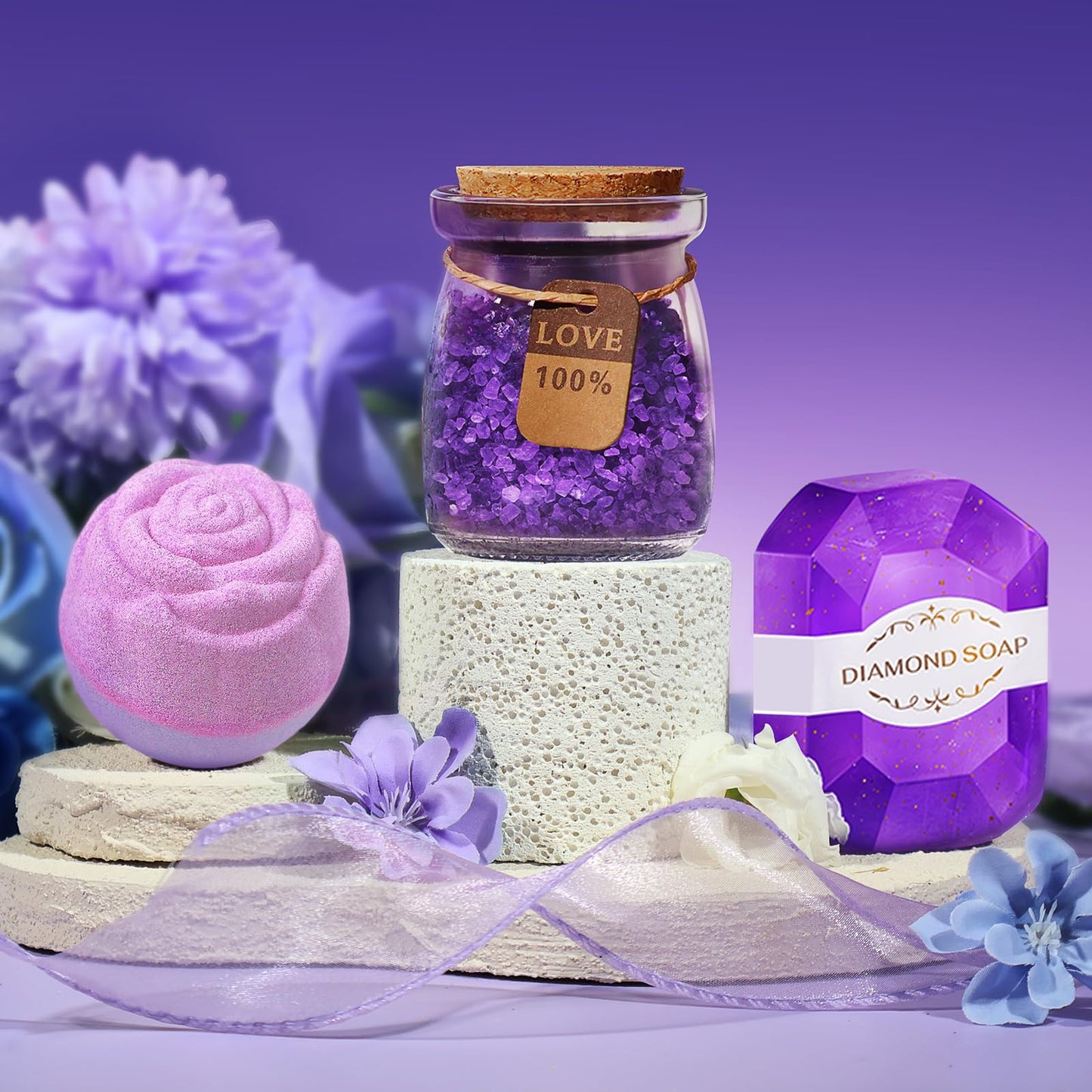 Christmas Gifts for Women, Birthday Gifts for Women, Christmas Gifts for Mom Spa Gifts for Wife, Girlfriend, Coworker, Grandma,Teacher Sister Christmas Gift, Gift Set Idea for Her-Purple Gift Basket