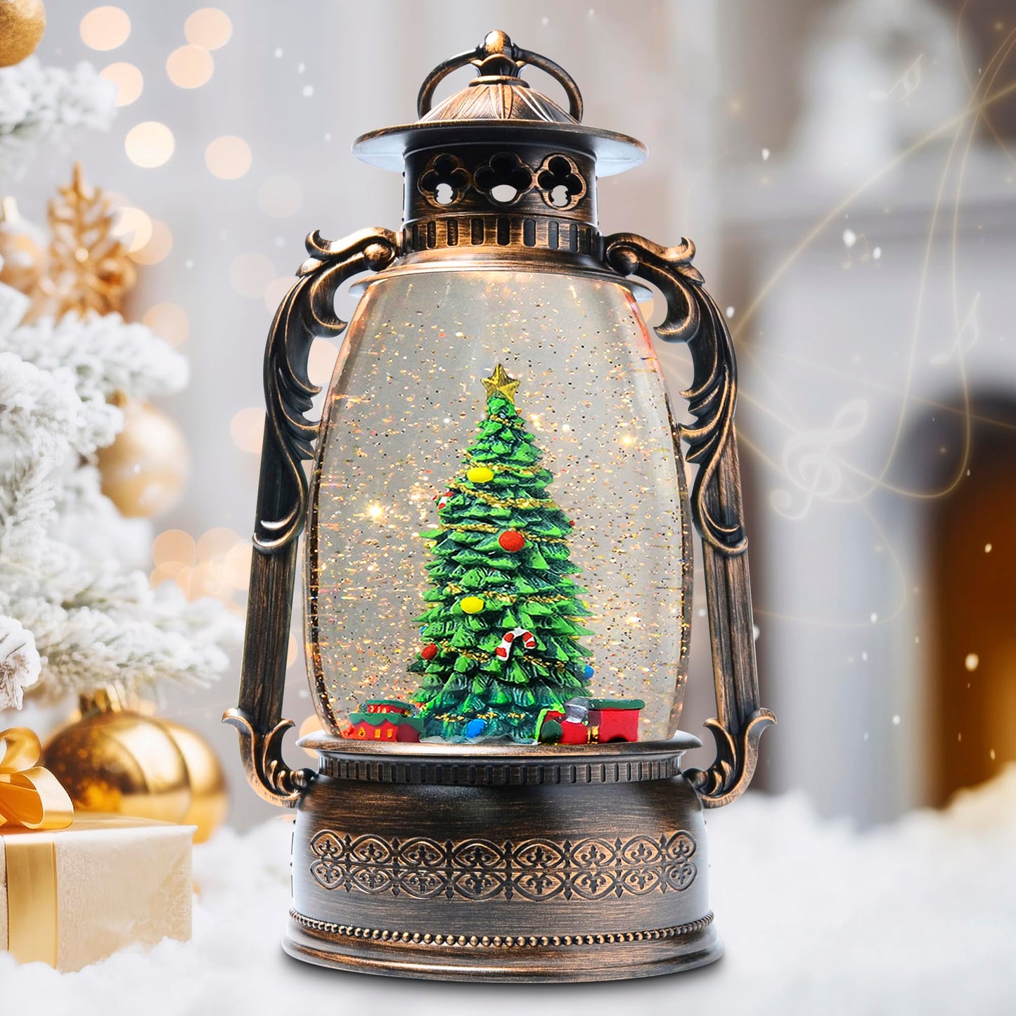 Extra Large Christmas Snow Globes Christmas Lantern, 13.8" Musical Snow Globe Rotating Train Snowglobe 8 Songs 6H Timer Music Box Dual Power Snowglobes for Kids Adults Lighted Christmas Decor Gifts