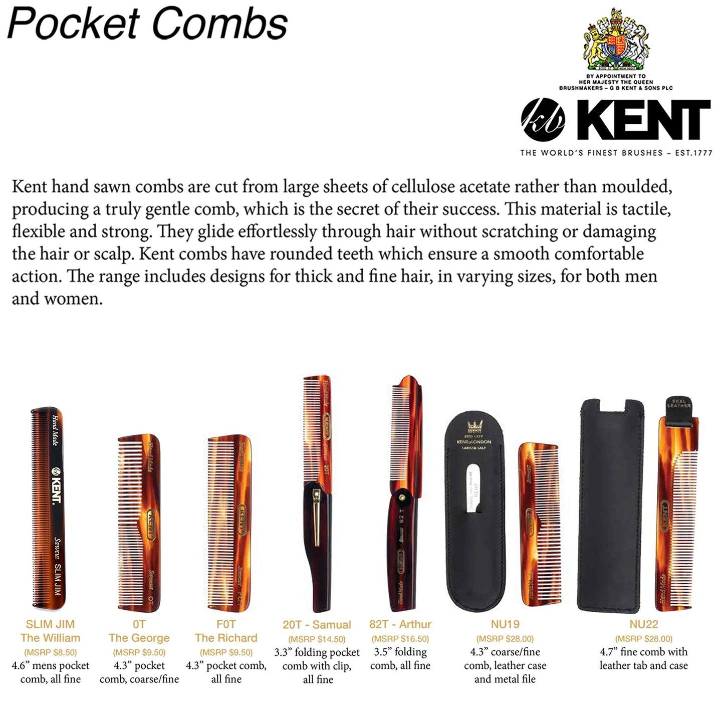 Kent Brushes Handmade Combs Large Folding Pocket Comb for Men