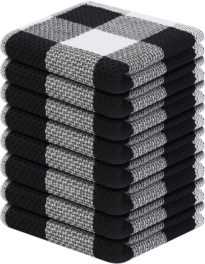 Homaxy 100% Cotton Waffle Weave Check Plaid Dish Cloths, 12 x 12 Inches