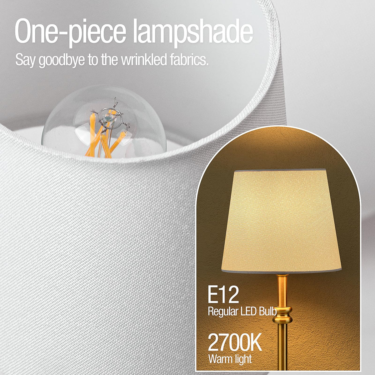 ONEWISH Cordless Lamp-Battery Operated Table lamp, 4000mAh Rechargeable, Stepless Dimmable, Small Touch Bedside Lamp with Fabric Shade, for Dining, Patio, Bathroom(Gold)