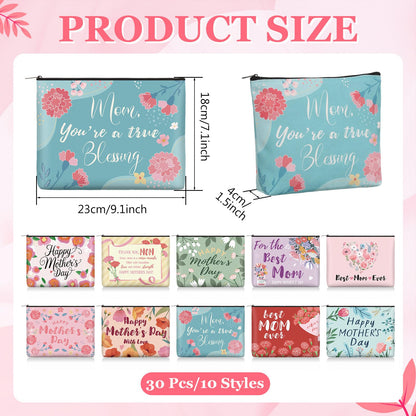 Landical 30 Pcs Mother's Day Makeup Bags Bulk, Mom Canvas Cosmetic Bags Gifts for Women, Toiletry Zipper Pouch Travel Vacation Essentials, Mother Gift Bag for Mom Party Favors Supplies