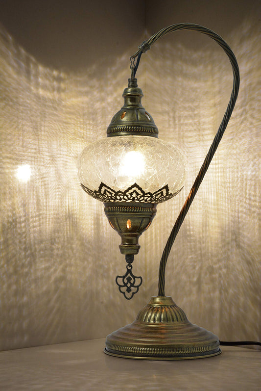 Mozaist Turkish Table Lamp, Swan Neck Mosaic, Moroccan Decorative Glass, Bohemian Vintage, Tiffany Style with US Plug and E12 Socket