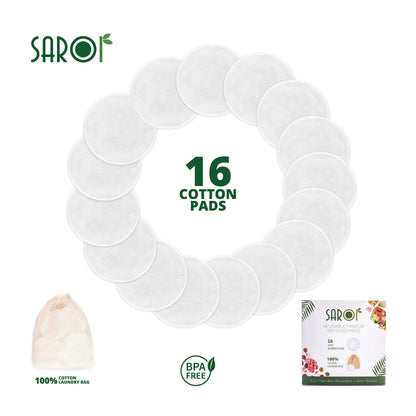 16 Premium Reusable Makeup Remover Pads | Eco-Friendly Gift Packaging | Facial Cleansing Cotton Buds | Makeup Wipes I Packed With A Laundry Bag And Reusable Cotton Pads (16 Count, White)