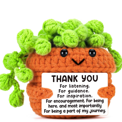 BackURyear Cute Thank You Gifts for Women, Small Grateful Birthday Gift for Female Friends Teacher, Office Gift for Coworkers Bestie Boss Lady, Crochet Plant