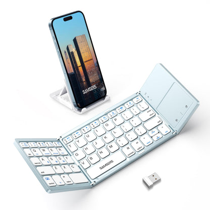 Samsers Foldable Bluetooth Keyboard with Touchpad - Portable Wireless Keyboard with Holder, Rechargeable Full Size Ultra Slim Pocket Folding Keyboards for Android Windows iOS Tablet & Laptop - Black