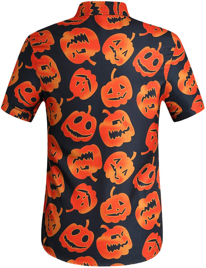 SSLR Mens Halloween Shirt, Short Sleeve Pumpkins Shirts Button Down Light Weight Causal (3X-Large, Black(249))