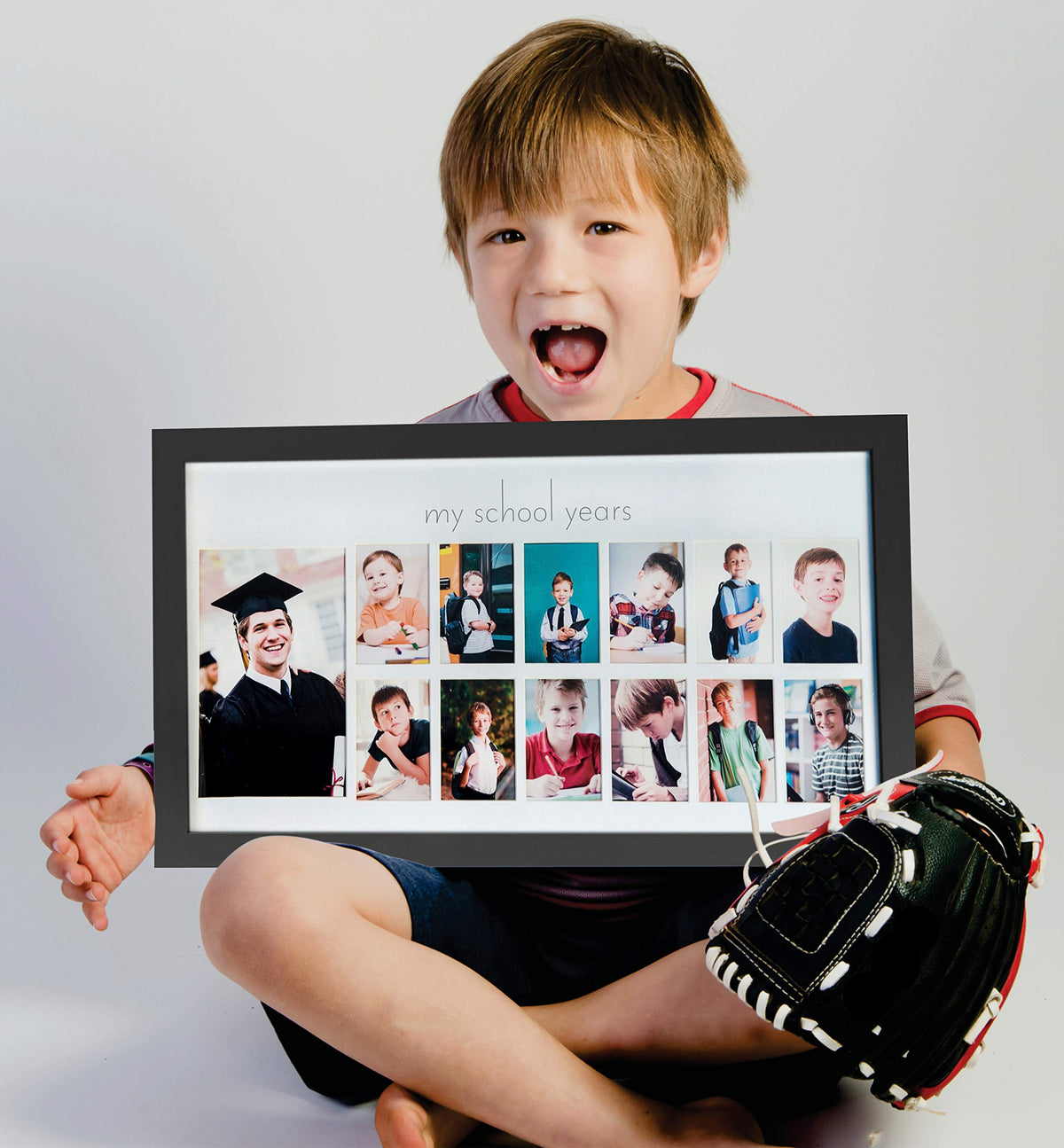 Green Pollywog School Years Picture Day Collage | Black Natural Wood Photo Display | K-12 Graduation Keepsake | School Photo Picture Display