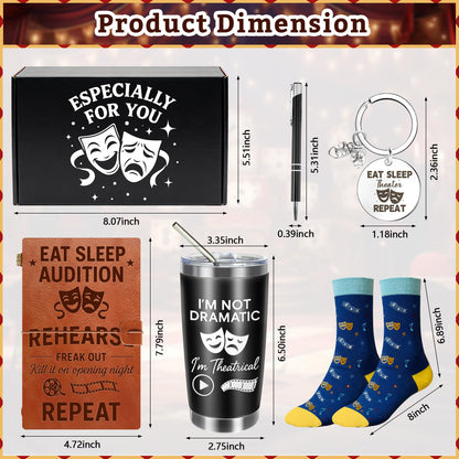 5 Pcs Theater Gifts Set - 20oz Tumblers, Leather Notebook, Pen, Socks, Keychain,Musical Actor Broadway Ideal for Theater Lovers, Drama Students, Performers, Directors,Gifts for Graduation, Birthday