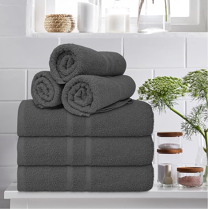 Basic Medium Bath Towels 24x48 Inches – Pack of 6 – Grey Color – Soft and