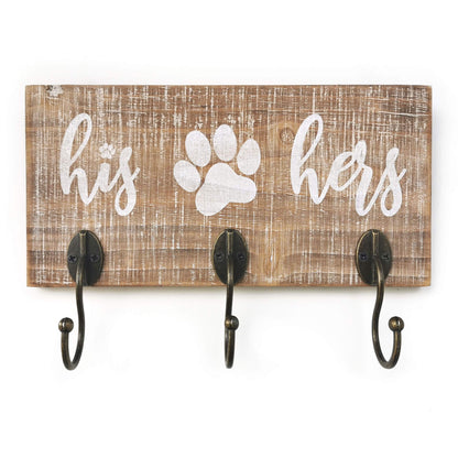 10 o'clock His Her Dog Hanger Unique Key Holder and Leash Hanger with 3 Hooks for Wall | Rustic Decor for Entryway | Cute Housewarming Gift for Dog Lovers 10"x5"