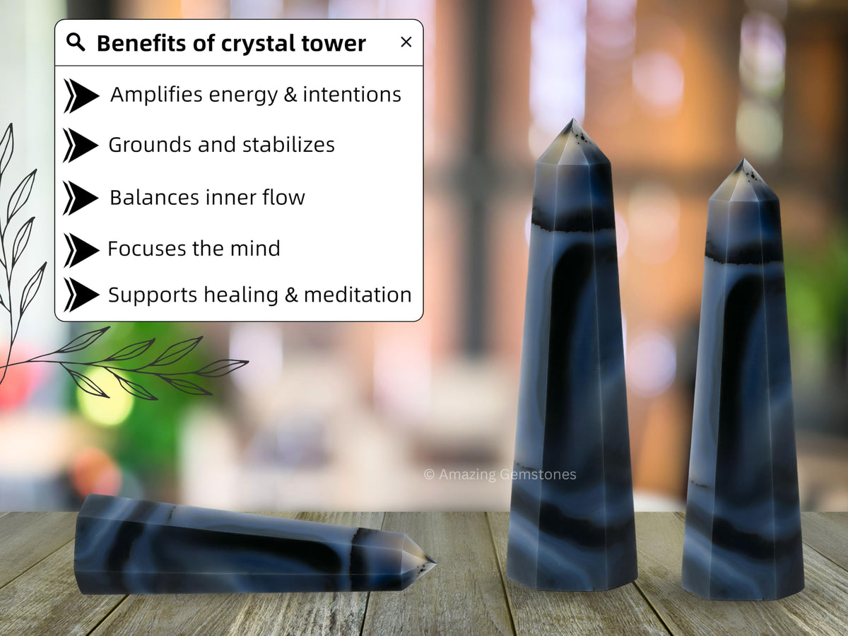 Amazing Gemstone Dendrite Agate Crystal Towers - Natural Healing Crystal Point Obelisk for Reiki Healing and Crystal Grid (2" to 3" INCH)