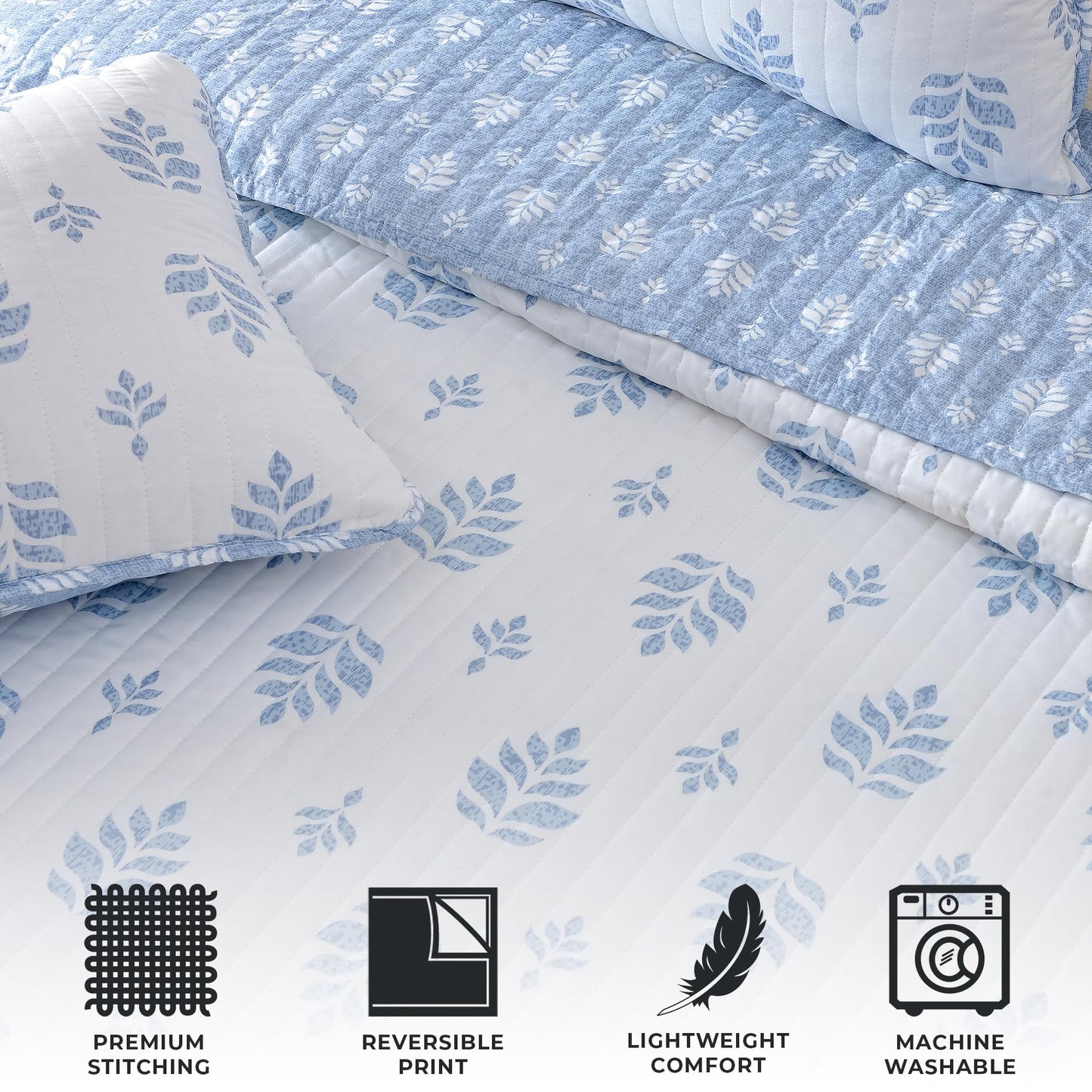 Great Bay Home Floral Full/Queen Quilt Set with Shams, French Floral Bedding Set, All-Season, Lightweight Bedspread. Reversible, Farmhouse Bedding. (Full/Queen, Colette).