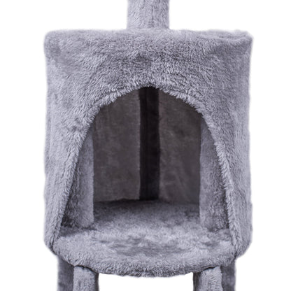 Cat Tree, 145cm Cat Scratching Post Multi-Level Stable Climbing Tower with Ladder, Indoor Pet Activity Furniture Play House for Kitty Kitten