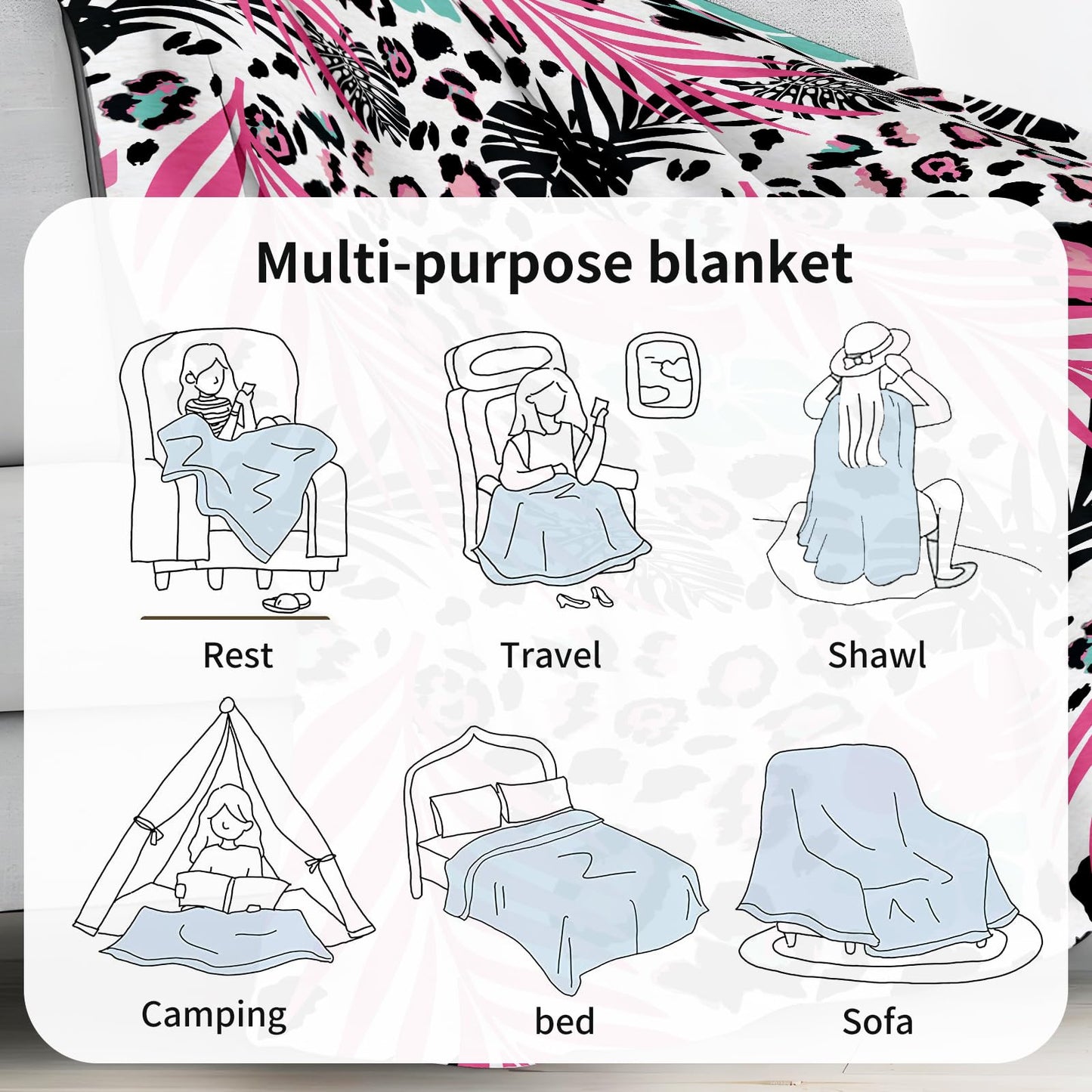 ANIOXCK Throw Blanket for Couch, 300GSM Warm Soft Cozy Flannel Blanket, Cute Blanket for All Seasons Bedroom Home Decor Gifts, Cute Leaf Leopard 50x60 Inches