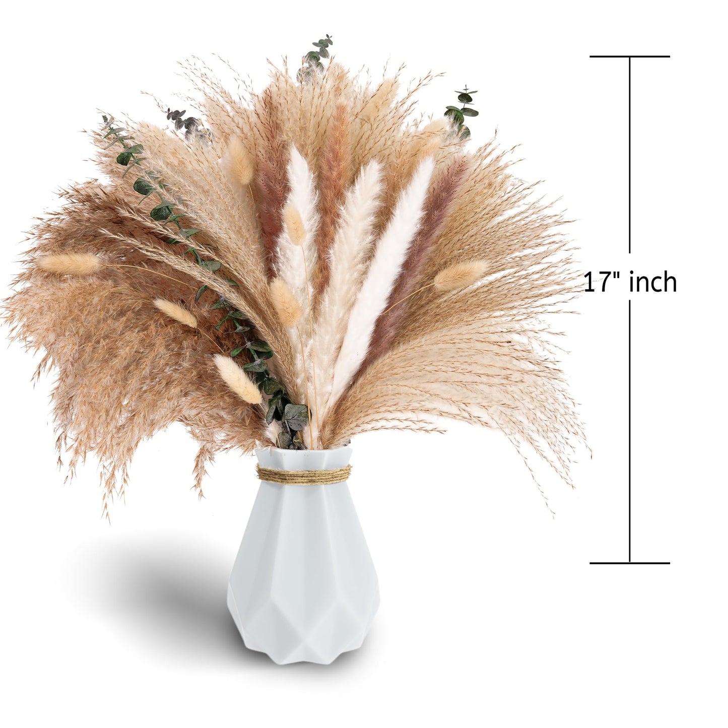 Pampas Grass Decor, Dried Flower Bouquet with Bunny Tail Grass, Pampas Grass & Eucalyptus, Boho Centerpieces for Tables & Floors - Dried Floral Arrangement, Fall Grass & Stylish Olive Green Wall Décor