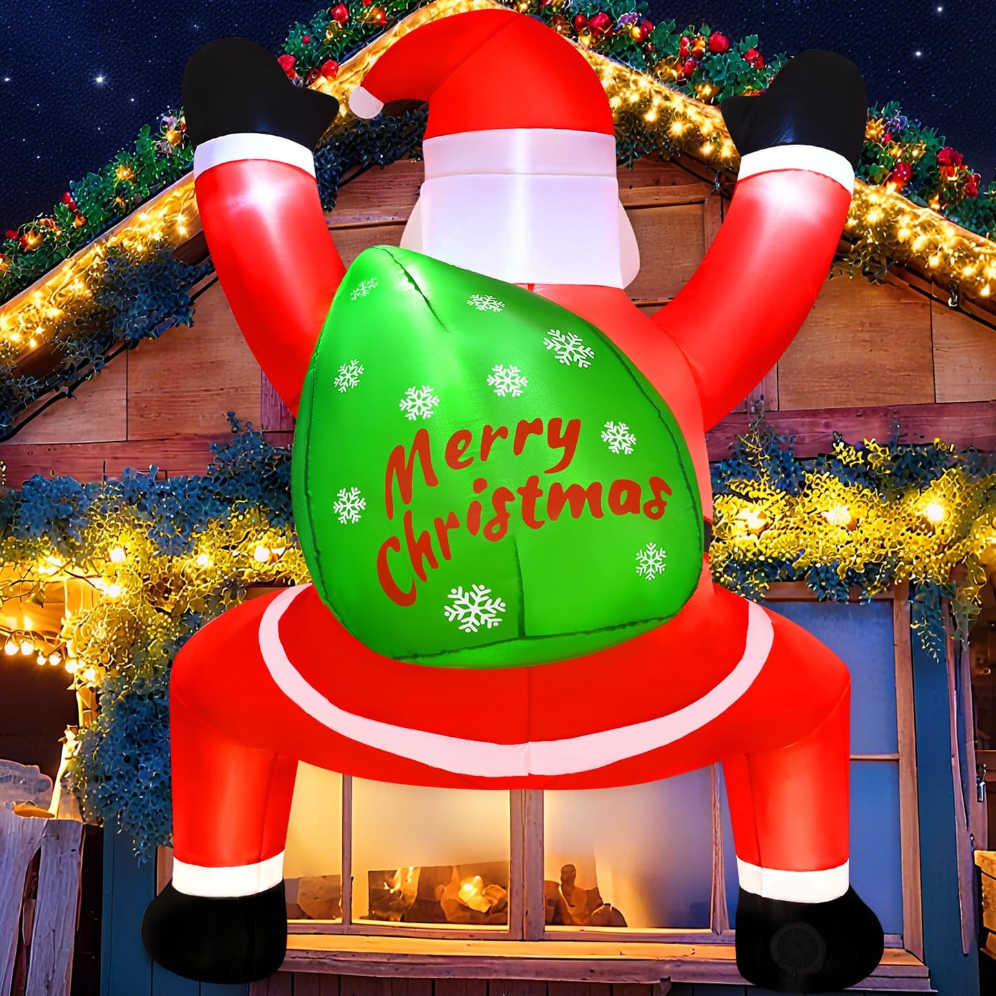 Yinhua 6 FT Christmas Inflatables Climbing Santa Claus Inflatable Outdoor Decoration, Hanging Christmas Blow Up Yard Decorations with Built-in LED Lights for Window Wall Roof Decor Holiday Party