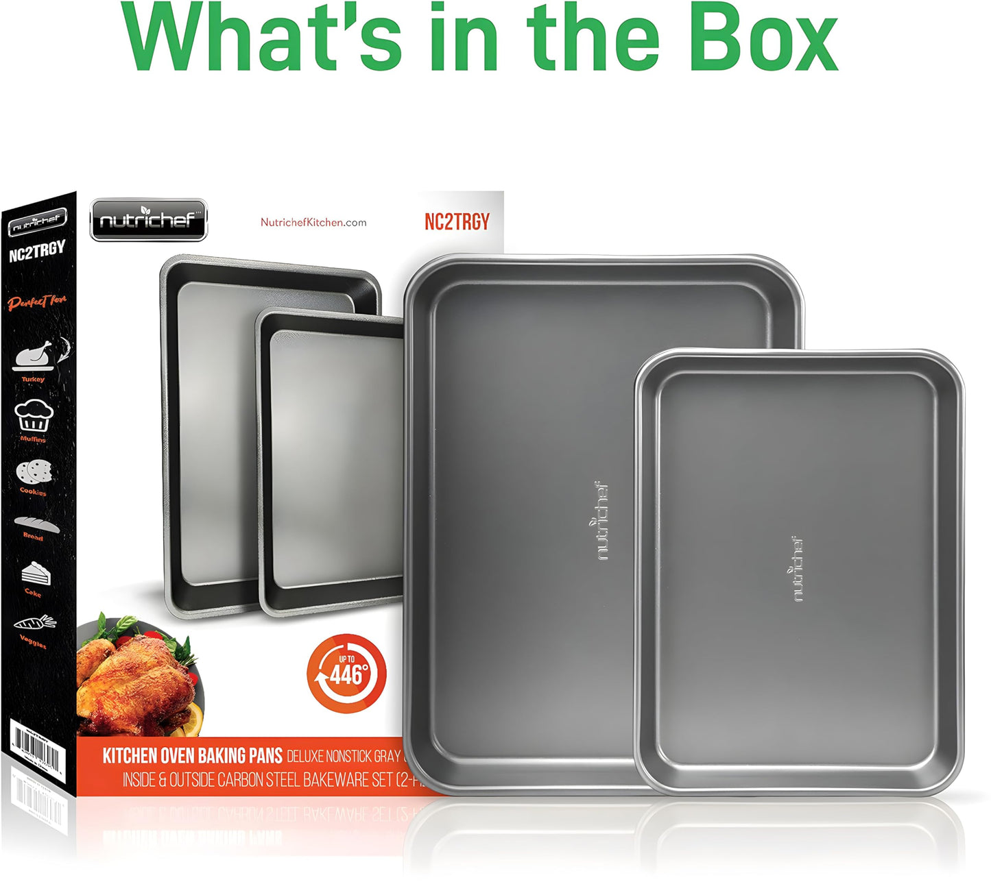Nonstick Cookie Sheet Baking Pan - 2-Pc. Professional Quality Kitchen Cooking Non-Stick Bake Trays with Gray Coating Inside & Outside, Dishwasher Safe