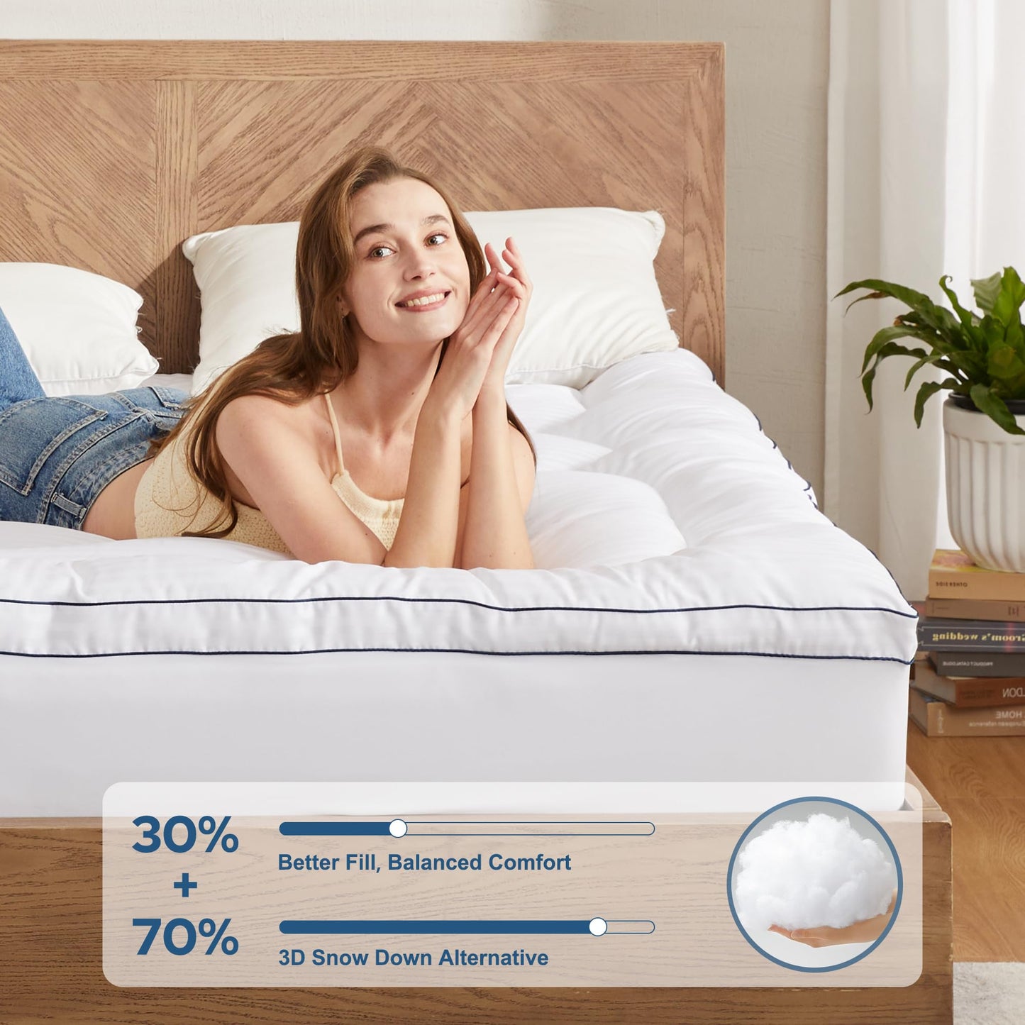 BEDLORE Queen Mattress Topper, Thick Pillow Top Bed Cover for Back Pain Relief, Soft Mattress Pad with Deep Pockets 6-18 inch