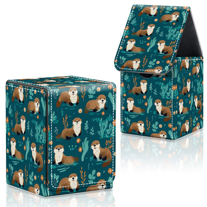 CAPAUNVDA Card Deck Box for MTG Commander Trading Cards with Magnetic Closure,Premium Card Storage Box Case Cover for MTG TCG CCG Magic Cards,Otter Animal Pattern
