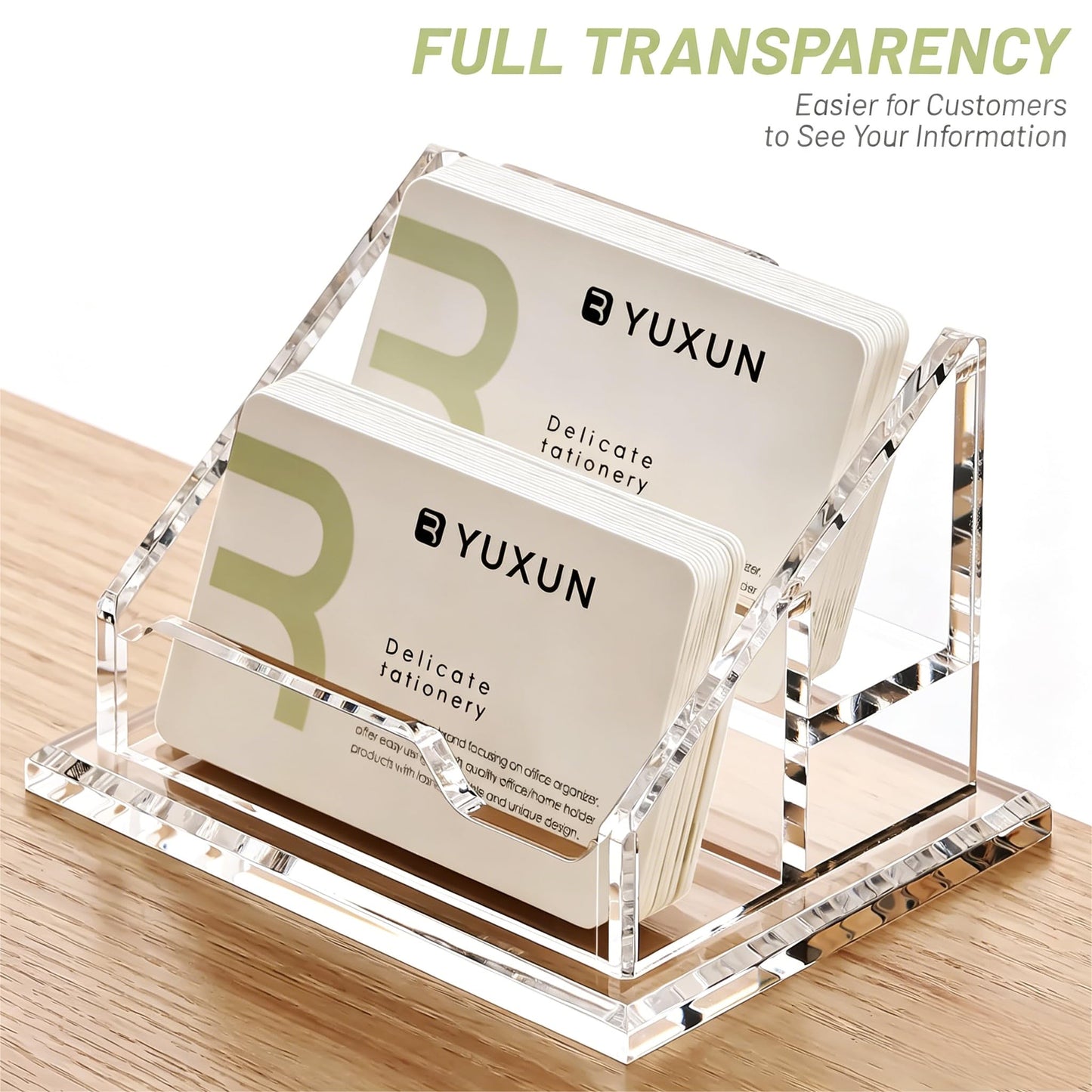 YUXUN Business Card Holder for Desk-2 Tier 2 Slot, Acrylic Business Card Holder for Women Men, Multiple Business Card Display Stand for Exhibition, Home, Office